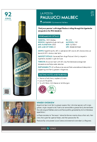 Paulucci Malbec 2023 Product Sheet