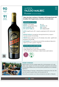 Fazzio Malbec 2023 Product Sheet