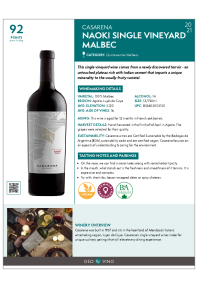 Naoki Single Vineyard Malbec 2021 Product Sheet