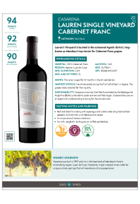 Lauren Single Vineyard Cabernet Franc 2021 Product Sheet